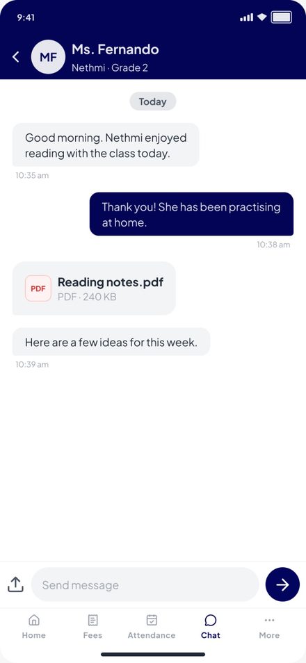 Chat with the class teacher, with a shared PDF