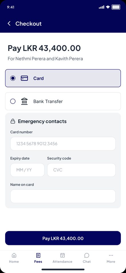 Checkout: pay by card or bank transfer