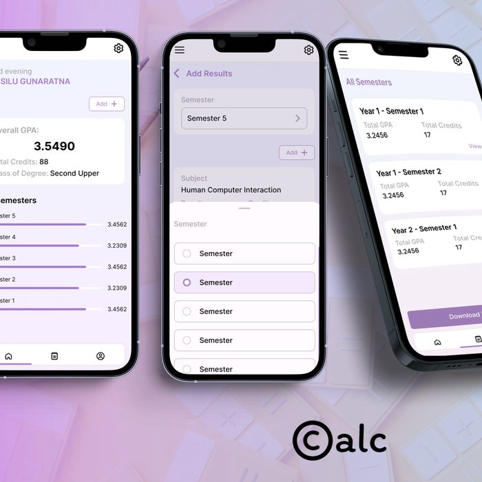 Calc GPA calculator screens