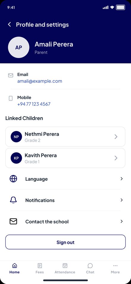 Profile and settings with linked children